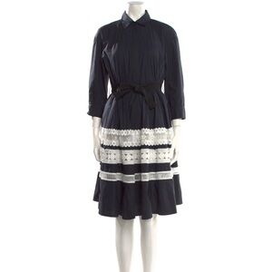 maje Ramona Lace Trim Shirtdress Navy and White się 1 small belted  Dress